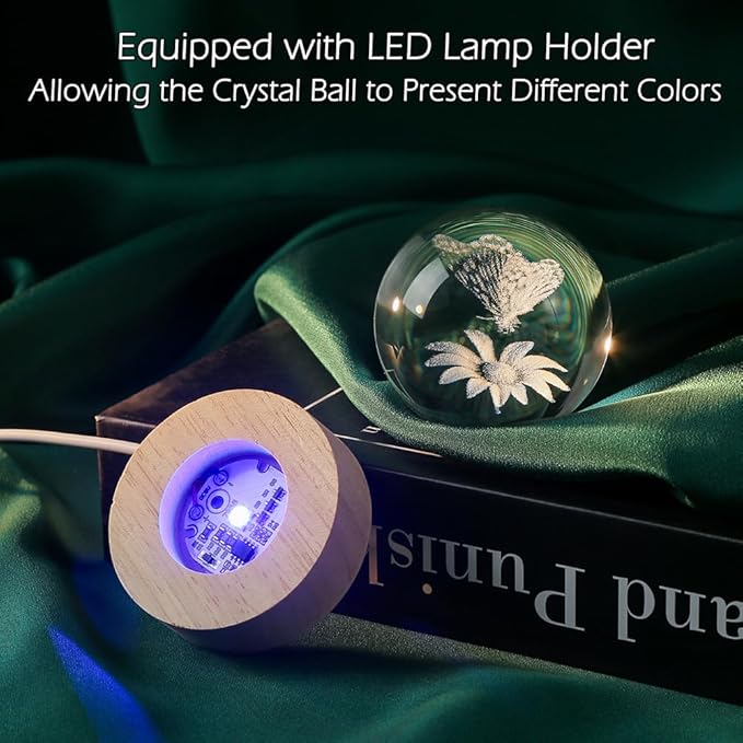 IFOLAINA Butterfly Crystal Ball Gifts Ideas for Girlfriend Wife Mom Couple Her Bithday Mothers Day 3D Butterfly on Sunflower Night Light Decorative Globes Room Decor