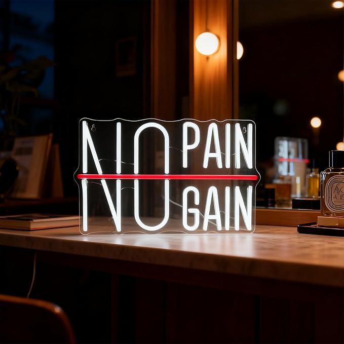 No Pain No Gain Neon Sign, Motivational LED Gym Neon Light | USB Powered Fitness Wall Decor for Home Gym, Workout Room, Man Cave, Garage, Gift for Gym Lovers
