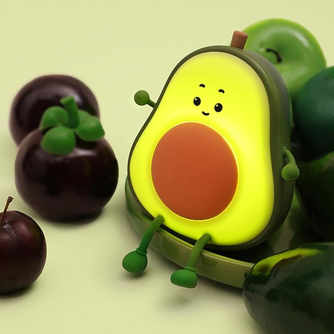 Avocado Night Light, Fruit Night Lamp for Kids Bedroom USB Rechargeable Lamps 3 Brightness Levels, Nursery Bedside Delay-Off Nightlight for Baby Toddler Boys Girls Birthday Christmas, Green