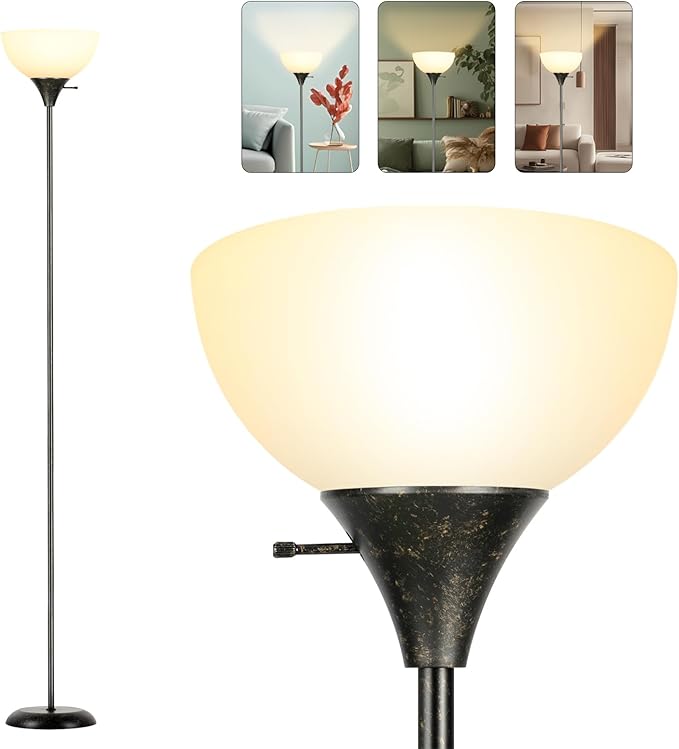 Floor Lamp, Standing Lamp for Bedroom, Drop-Resistant White Lampshade, Rotary Switch, Industrial Metal Floor Lamp for Living Room Bedroom Study Office Kid’s Room