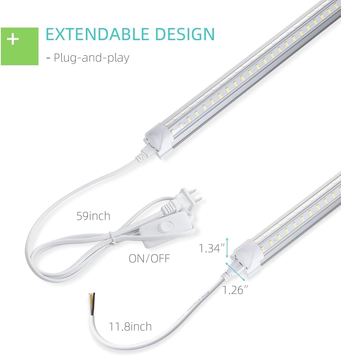 2FT LED Shop Light, 25W 3100lm Super Bright 6500K, Clear Cover, V-Shape, Linkable T8 LED Fixture and Under Cabinet Lights for Workbench, Garage (2 Pack)