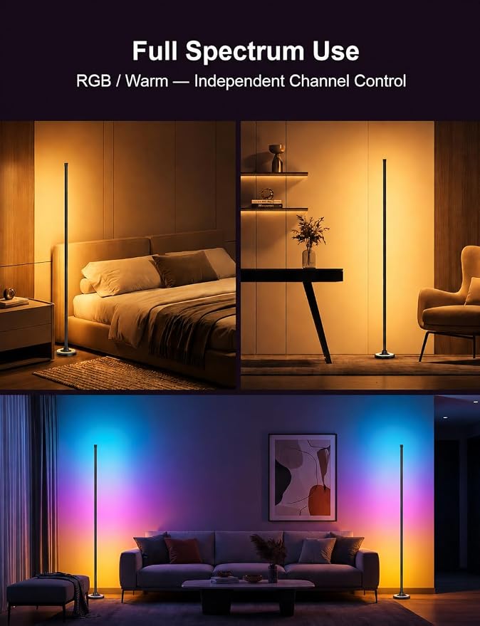 RGBW 60 Inch Floor Lamp, Standing Lamps with App Control | Smart Corner Floor Flamp Color Changing Modern Standing Lamps with 110 Scenes for Bedroom, Living Room,Compatible with Alexa