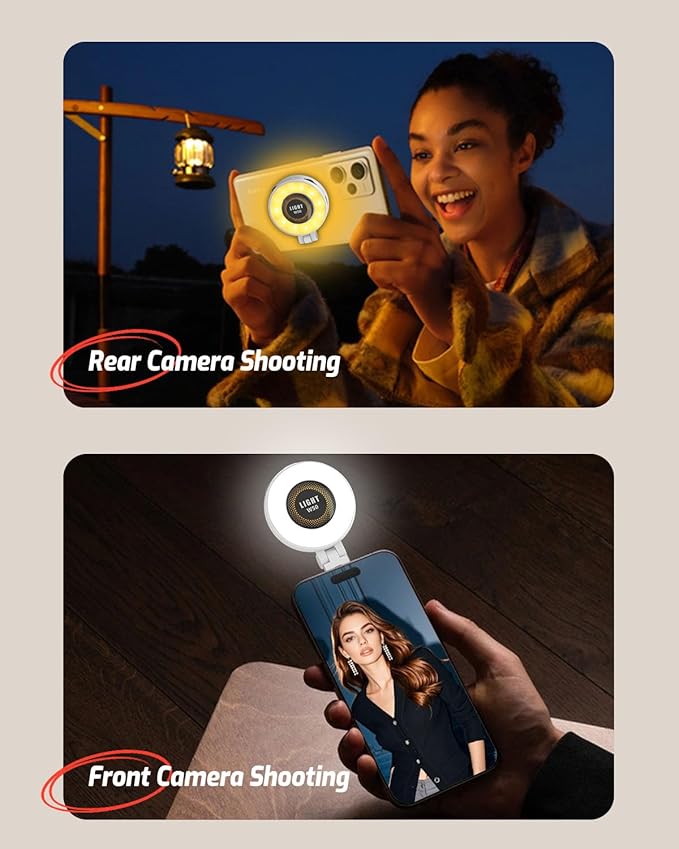 Magnetic Portable Selfie Light for iPhone - Phone Ring Light Rechargeable for Camera Picture Make up Photos Video Conferences LED Selfie Ring Fill Light TikTok/Zoom Calls/Video Conference