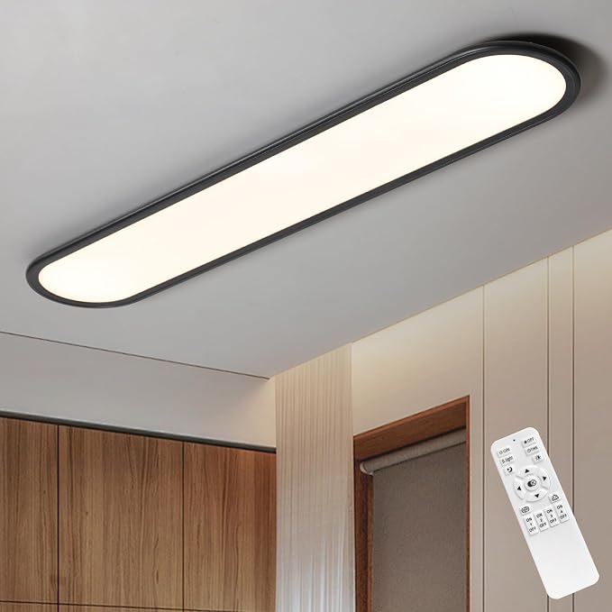 LED Flat Panel Long Ceiling Light Fixture for Shop Lighting, 47.24" High Brightness Linear LED Ceiling Lamp, 51W Dimmable Low Profile Flush Mount Ceiling Light for Laundry Kitchen Office, Black