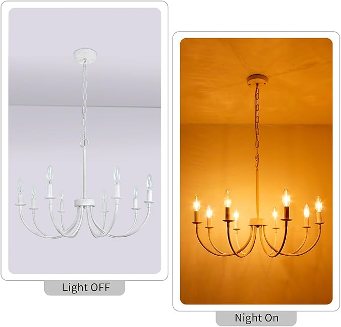 French Country Chandelier, 8-Light Antique White Farmhouse Chandelier for Dining Room, Candle Hanging Pendant Light for Kitchen Living Room Bedroom Foyer Entryway