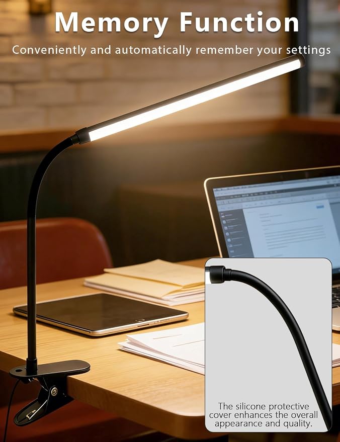 2 Pack LED Clip On Reading Light,Desk Lamp with Clamp,Clip On Table Light Bar,Curved Monitor Light Bar for Home Office,Bedside Bedroom Lamp,Dormitory Study Light,Workbench Task Lighting