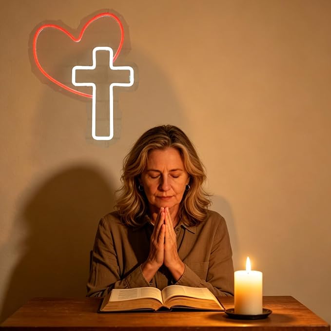 Cross Neon Signs Jesus Neon Signs LED Wall Decor for Bedroom Living Room Weddings, Dimmable Light Sign for Home Decor, Religious Events, Christmas Easter Celebrations Gifts