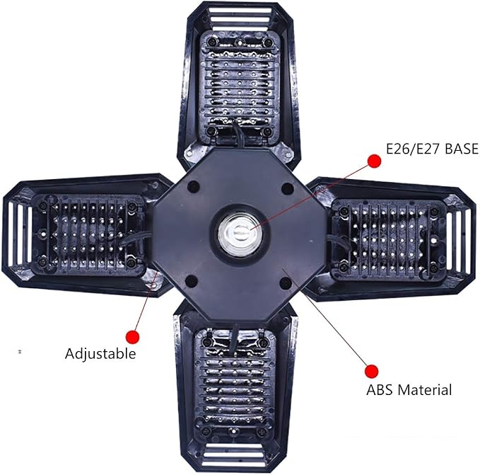 Deformable LED Garage Lights - 12000 Lumen 6500K Daylight 120W, Four Leaf Garage Organization Ceiling Lighting