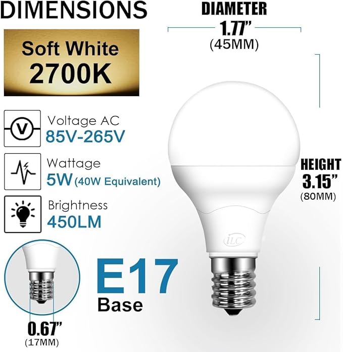 ILC E17 Intermediate Base LED Light Bulbs (40w Equivalent) 5W, Color Changing RGB, 2700K Warm White, 12 Colors 2 Modes Timing with Remote Control (4 Pack)