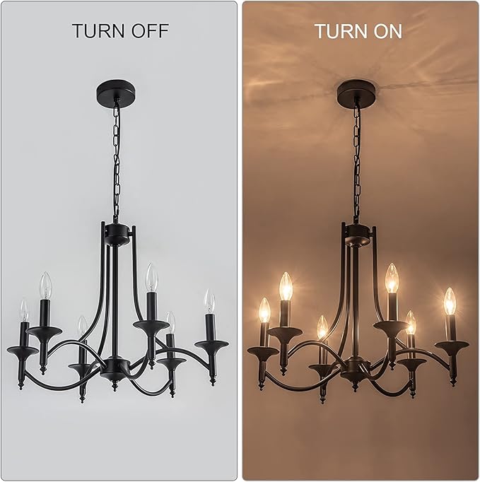 Black Farmhouse Chandelier Iron Chandeliers for Dining Room Light Fixture 6-Light Rustic Industrial Hanging Pendant Light for Kitchen Island Foyer Living Room Bedroom