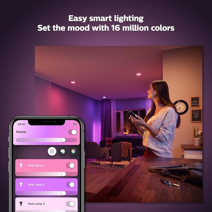 Philips Hue Smart Retrofit Recessed 5/6" LED Downlight 1 Pack - White and Color Ambiance Color-Changing Light 1100LM - Control with Hue App - Compatible with Alexa, Google Assistant and Apple Homekit