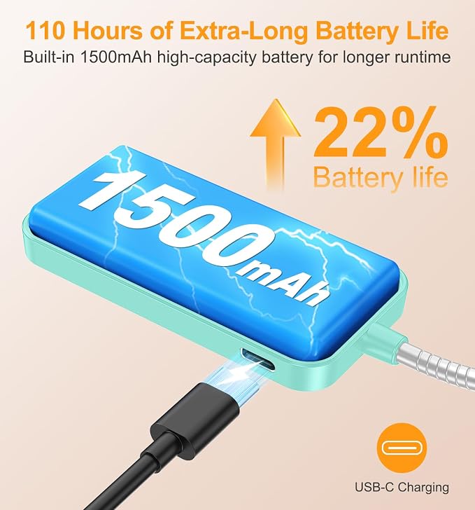 Gritin 2026 Gen 2 Book Light for Reading- 32 Eye Caring Full Spectrum LED | 5 Colors & 5 Brightness, Adjustable Wide/Narrow Beam, Upgrade 1500mAh Long-Lasting Rechargeable Clip on Light-Blue