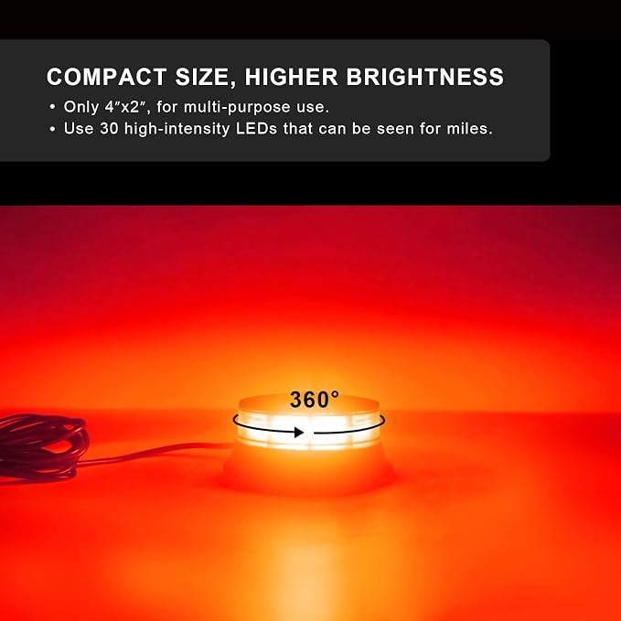 Agrieyes W16M Amber LED Beacon Lights, Magnetic Base Strobe Lights | Warning/Strobe Flashing/Hazard Flash, for Truck, Tractor, Snow Plow, Plow, Golf Cart, Postal