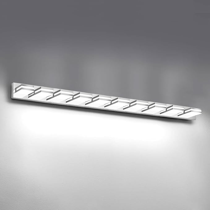 IZORRO LED Modern Bathroom Lights Fixtures(10-Light,Dimmable),Chrome Acrylic Wall Lighting,Vanity Lights for Bathroom Over Mirror - 6000k 40In （No Assembly Required）