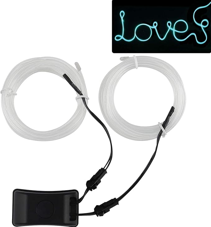 JIGUOOR USB Rechargeable EL Wire 32.8ft/10m (5mx2) Bright Neon Light Strip 360° Illumination Neon Tube Rope Lights for DIY, Festival, Party Decoration, Halloween, Chrismas (32.8ft/10M, Light Blue)