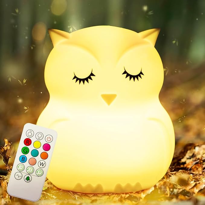 Owl Kids Night Light, Baby Nursery New Born Baby Essentials Must Haves | Portable LED Night Lamp for Breastfeeding, Nightlight with Timer, Rechargeable Light for Toddlers Kids, Girl Boy Room Decor