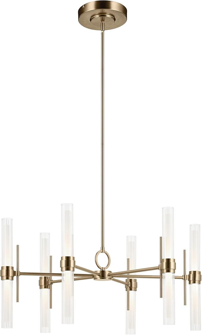 Kichler Riven LED 12-Light Chandelier with Clear Fluted Glass in Champagne Bronze, Sloped Ceiling Compatible, for Kitchen or Dining Room (17" x 33"), 52752CPZLED