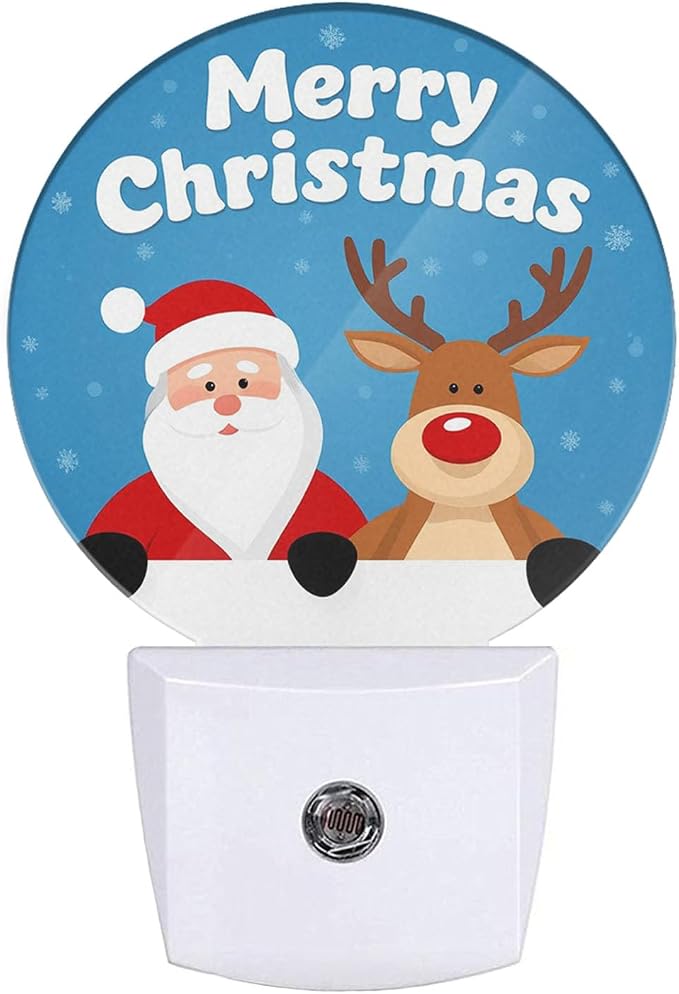 EKOBLA Santa and Reindeer Night Light, Merry Christmas Snowflake Night Lights Plug Into Wall with Auto Sensor for Holiday
