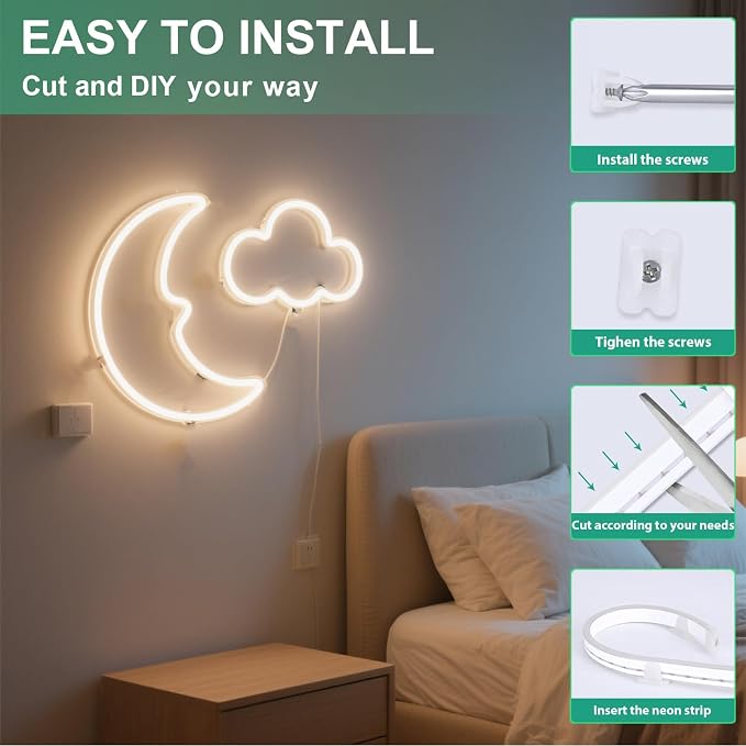 6.6FT Warm Neon Light Strip, 5V USB White Led Strip Lights with Touch Controller, Flexible Neon Rope Light for Bedroom, Party, Home Decor, Poster Lights