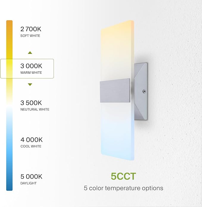 ASD 12 Inch Indoor LED Wall Sconce - 12W 2700K-5000K Dimmable Brushed Nickel Wall Sconce Lights for Living Room, Bedroom, Bathroom, Hallway - Modern Wall Sconces Hardwired, UL Interior Light, Set of 2