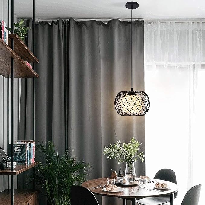 Modern Pendant Hanging Light Industrial-Light Fixture Rustic Ceiling, Metal Cage Hanging Lamps Vintage Industrial Chandelier Black for Bedroom,Kitchen Island,Hallway,Entryway,Garage,Bathroom.