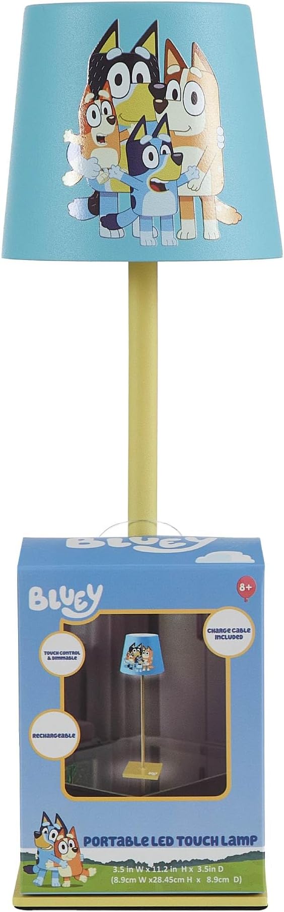 Bluey Kids Touch Night Light Lamp, Rechargeable Battery Operated Bedroom Table Lamp with Touch On/Off, Portable LED Desk Light with Charging Cord for Nursery & Children’s Room