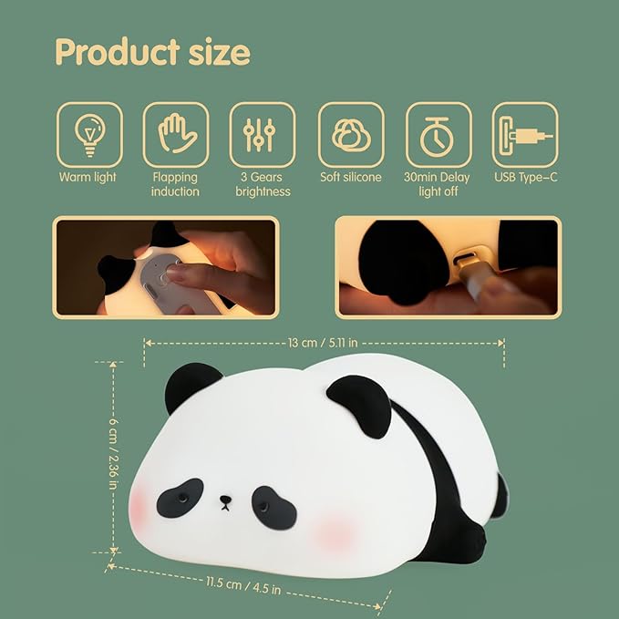 VTIGER Panda Night Light, LED Squishy Cute Lamp, Night Light for Kids, Silicone Panda Light, Dimmable Girls Baby Bedroom Nightlight, Rechargeable Touch Lamp for Breastfeeding Nursery Decor