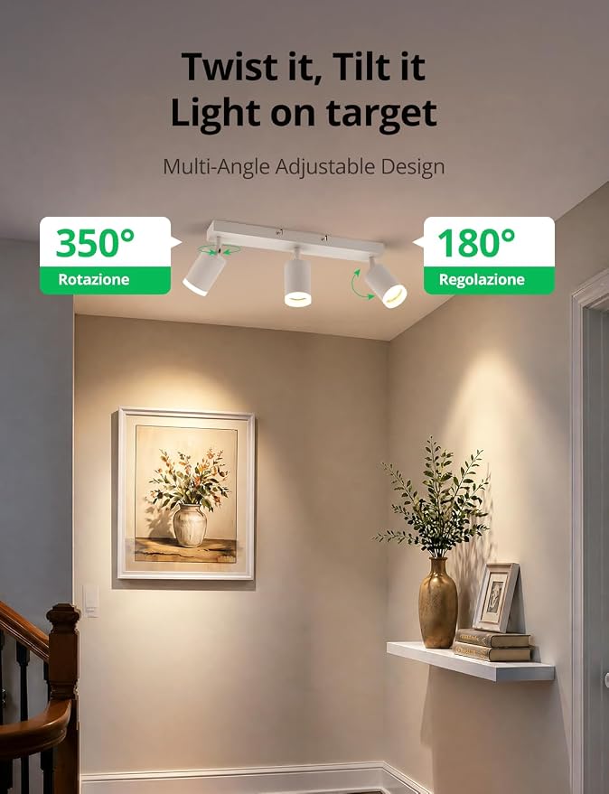 Bojim LED Track Lighting Fixtures Ceiling Mount for Kitchen, 3 Light Modern White Track Lights with Acrylic Ring, Adjustable Spot Lights for Dinning Living Room Hallway, GU10 Base (Bulb Not Included)