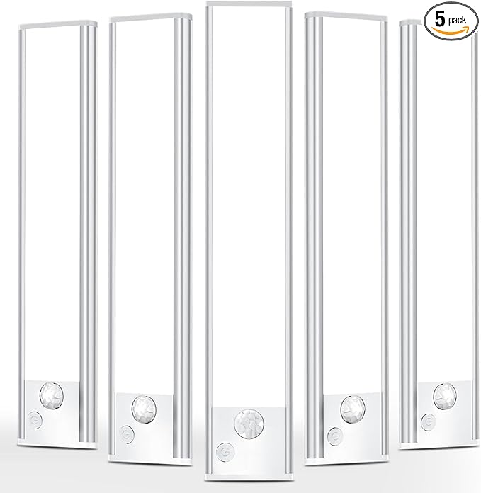 Under Cabinet Motion Sensor Lighting: 14 Inch Dimmable Rechargeable Lights Indoor - Battery Operated Lights - Undercabinet Closet Light Magnetic Led Light for Kitchen Home Bathroom Counter 5 Pack