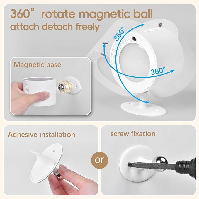 LED Wall Mount Light with Projection Rechargeable Wall Light, 3 Color Temperatures, Remote Control and Touch, 360° Rotating Dimmable Cordless Wall Light for Study Bedroom Reading Bedside (white)