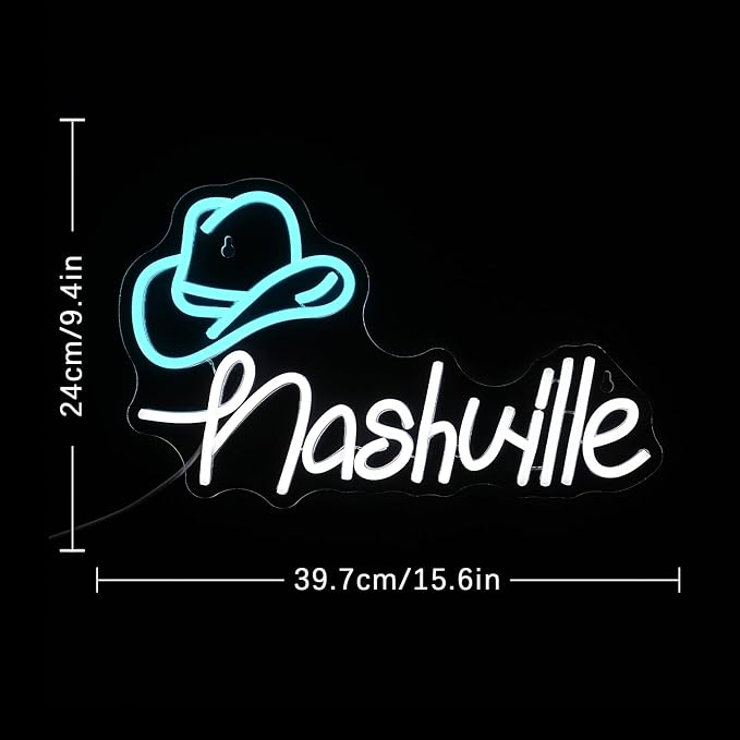 Cowboy Hat Neon Sign Nashville Sign Home of Country Neon Signs for Wall Decor Western Cowgirl Music City LED Lights Sign for Bedroom Party Hotel Bar Pub Wall Art Decoration(15.6'' * 9.4'')