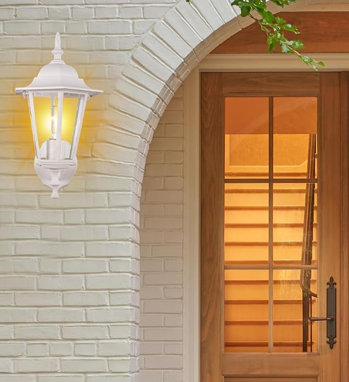 GRUENLICH Outdoor Wall Light Fixture, Rustproof Aluminum, Glass | Exterior Porch Light Wall Sconce Lantern for House, Patio, Garage, Waterproof, E26 Socket 60W Max, White, 2 Pack