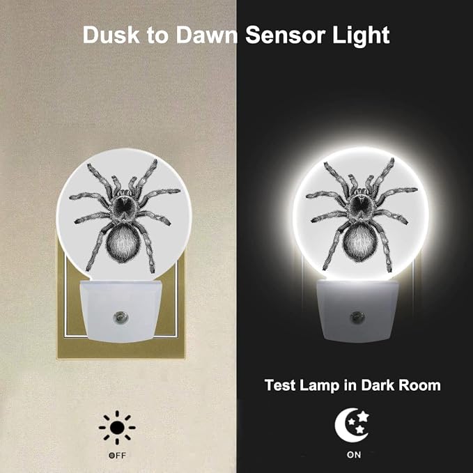 White Black Spider Net Night Light Creepy Scary Spider LED Dusk to Dawn Plug-in Nightlight Auto Sensor for Bedroom Bathroom Hallway Living Room
