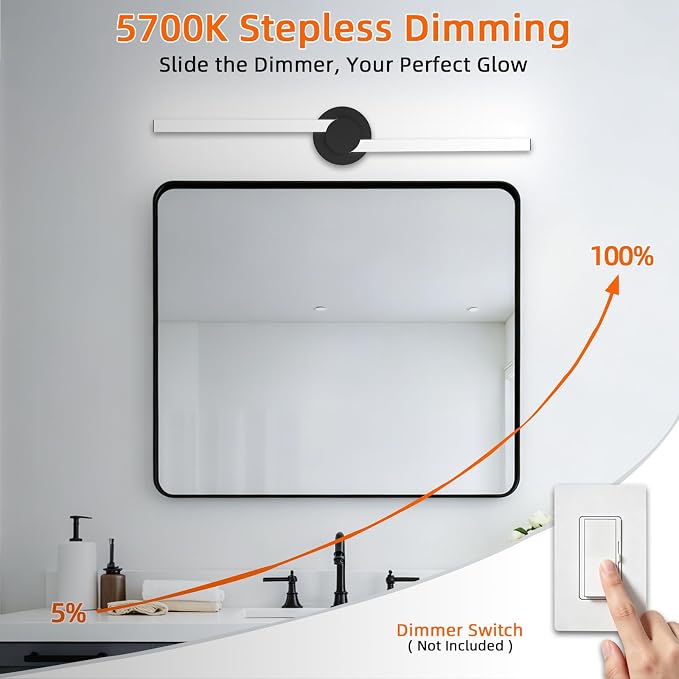 Bathroom Lighting Fixtures Over Mirror: 30 Inch Rotatable Bathroom Vanity Light ETL Listed - Modern Black Vanity Lighting Fixtures 5700K Cool White 3000LM 36W IP44 - LED Vanity Light Dimmable(2 Pack)
