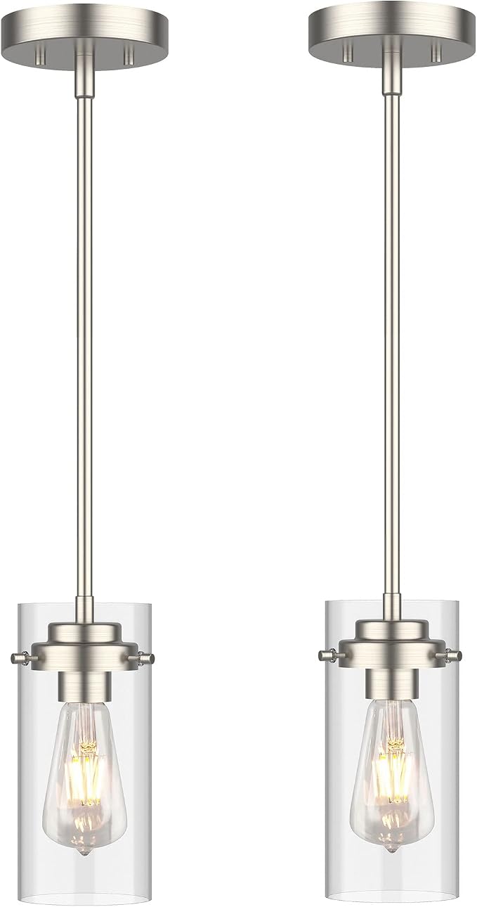 EAPUDUN Pendant Light (2 Packs), Kitchen Ceiling Hanging Light, Adjustable Height, Kitchen Light Fixtures Brushed Nickel Pendant Lights, Farmhouse Pendant Lighting for Sink Island, Home Décor Lighting