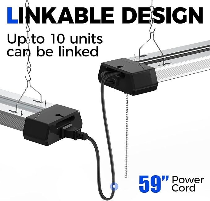 Barrina BS42a LED Shop Lights 4FT for Workshop, 42W 4800LM 5000K, 4 Packs | 4FT for Garage Warehouse, Hanging or Flush Mount, Linkable to 10, Hidden Wiring, with Pull Chain Switch, Frosted Cover