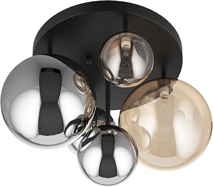 Aiwen 18" 5-Light Black Semi Flush Mount Ceiling Light, Mid-Century Modern | Flush Mount Chandelier with Globe Glass Shade, Farmhouse Ceiling Light Fixture, Cluster Chandelier for Bedroom, Dining Room