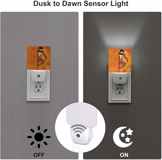 LED Night Light Plug into Wall with Dusk to Dawn Light Sensor White Energy Efficient Thanksgiving Cartoon Turkey Nightlight for Bedroom Bathroom Hallway Living Room Kitchen