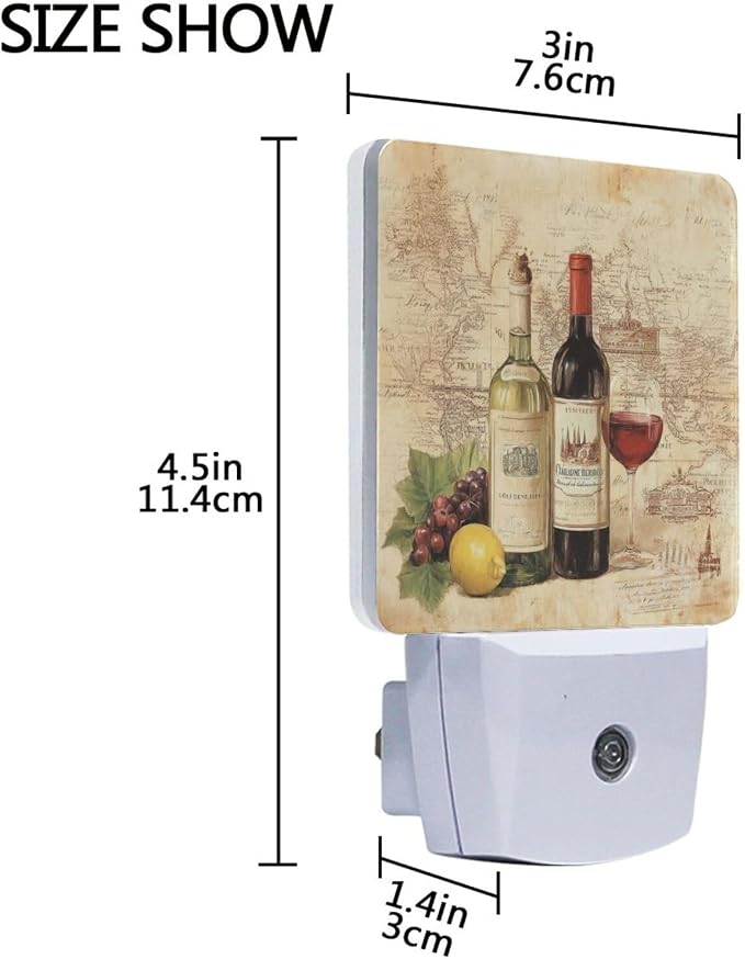 Vintage Wine Grapes Night Light Dusk to Dawn Sensor LED Night Dimmable Nightlight Lights Plug into Wall for Living Room