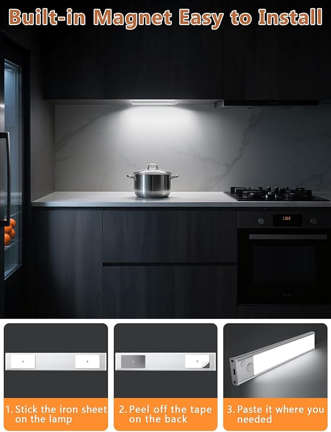 Under Cabinet Rechargeable Lighting: 10 Inch Motion Sensor Dimmable Lights Indoor - Battery Operated Lights - Wireless Closet Light Magnetic Led Light for Kitchen Home Bathroom Counter 5 Pack
