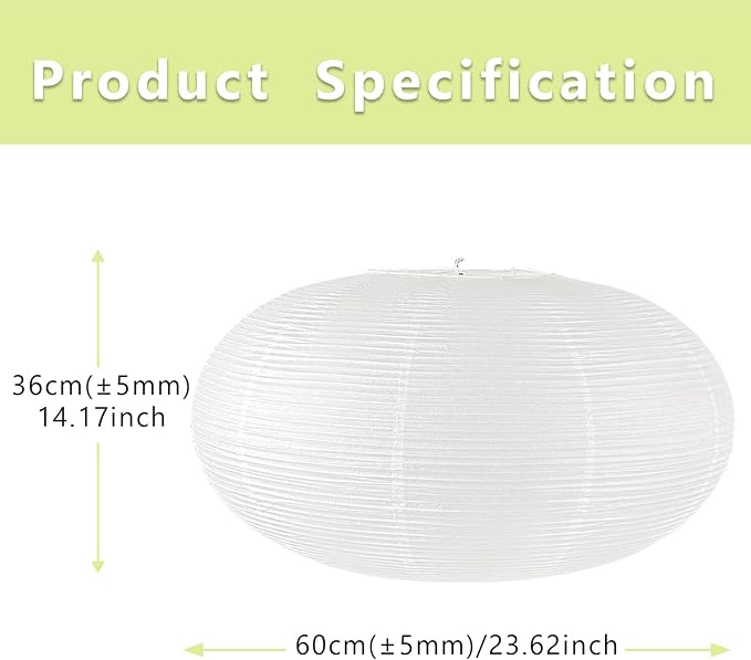 23.6'' Oval Boho Paper Lanterns for Great Room,Clip On Ceiling Light Cover | Light and Foldable, airy aesthetic,Natural Pendant Light Shade for Dining Area Living Room Hallway Bedroom Home Decor
