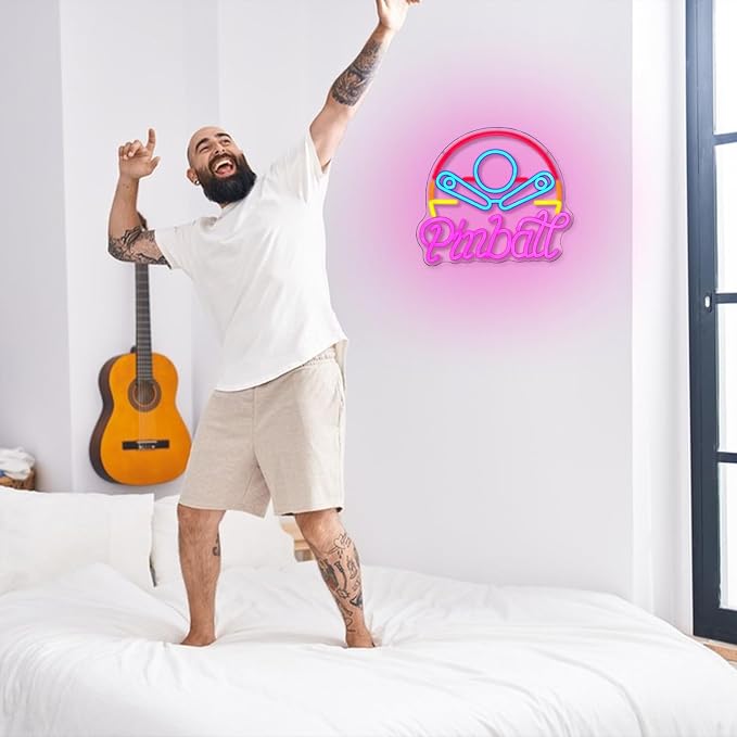 Pinball Neon Sign for Business Game Neon Sign Colorful LED Neon Sign USB Powered LED Neon Light for Bedroom Game Room Mall Game City Man Cave Decoration(14.6"*12.9")