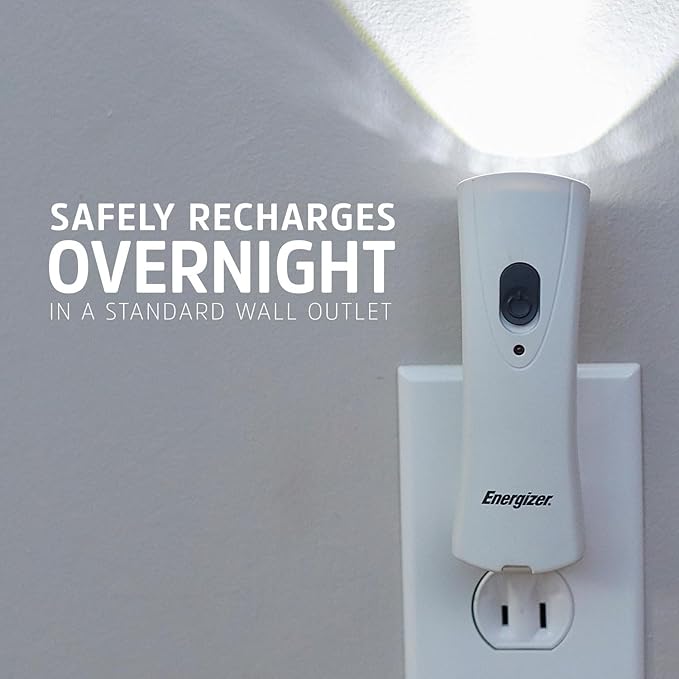 Energizer Auto-On LED Flashlights Rechargeable (12-Pack) for Home Power Failure, Plug in LED Flashlight for Power Outage, Night Light, Hurricane Preparedness