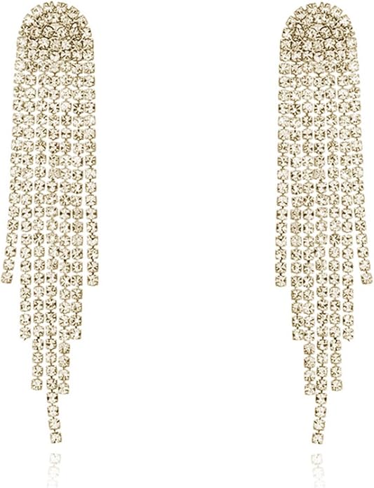 Luxval Rhinestone Earrings Dangling for Women Sparkly Silver Dangle Earrings Girls Long Chandelier Earrings Tassel Lightweight Ear Studs Cubic Zirconia Crystal Statement