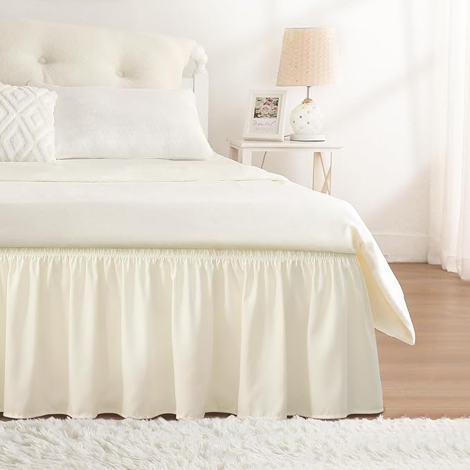 RIMELA Bed Skirt King Size 12 Inch Drop, Wrap Around Elastic Bedskirt Solid Microfiber Luxury Hotel Quality Fabric, Easy to Install Machine Washable Wrinkle & Fade Resistant, Butter Yellow