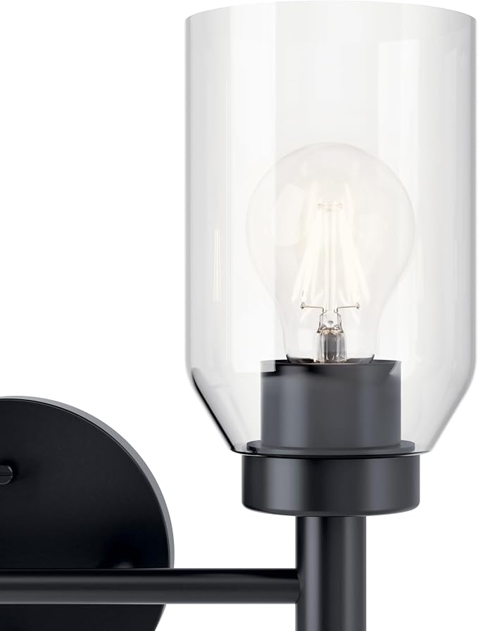 Kichler Madden 2-Light Bathroom Vanity Light, Black | Modern vanity light with clear glass for single or double bathroom mirrors (14.25" x 10.5"), 55184BK