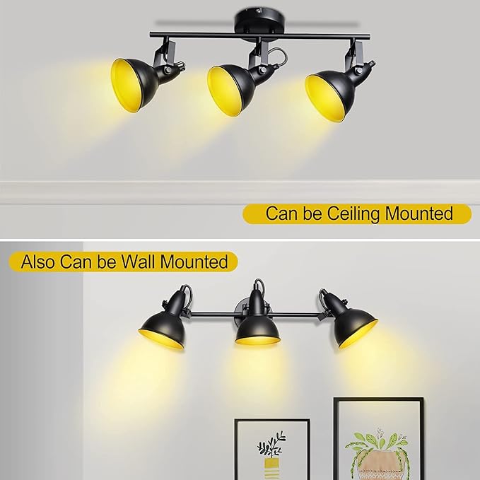 HiBay Retro LED Ceiling Spot Lights Fixtures, 3-Light Flexible Track Lighting Kit Black, Directional Spotlight for Kitchen Bedroom Dining Room, Candelabra E12 Base (No Bulbs)