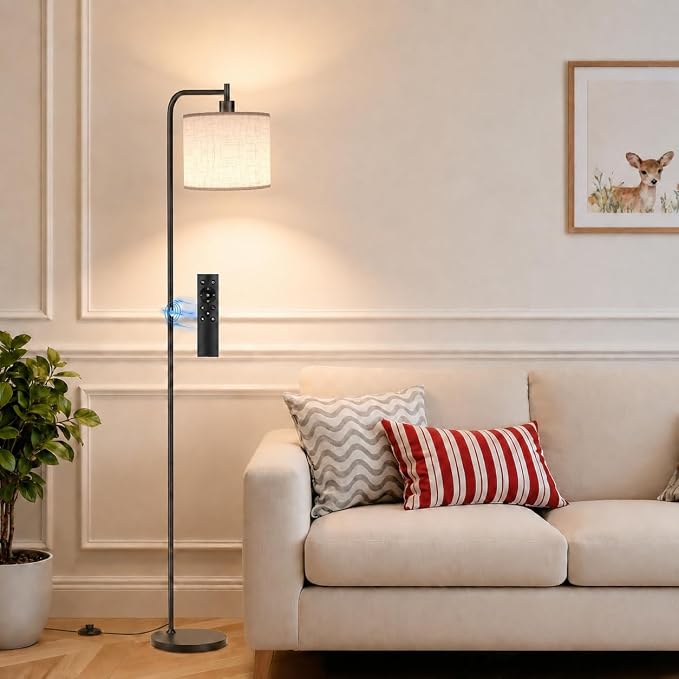 Floor Lamp for Living Room, Tall Standing Lamp with Linen Shade | Dimmable with Remote Control, 3 Color Temperatures, 9W LED Bulb Included, Ideal for Bedroom, Office and Reading Corner