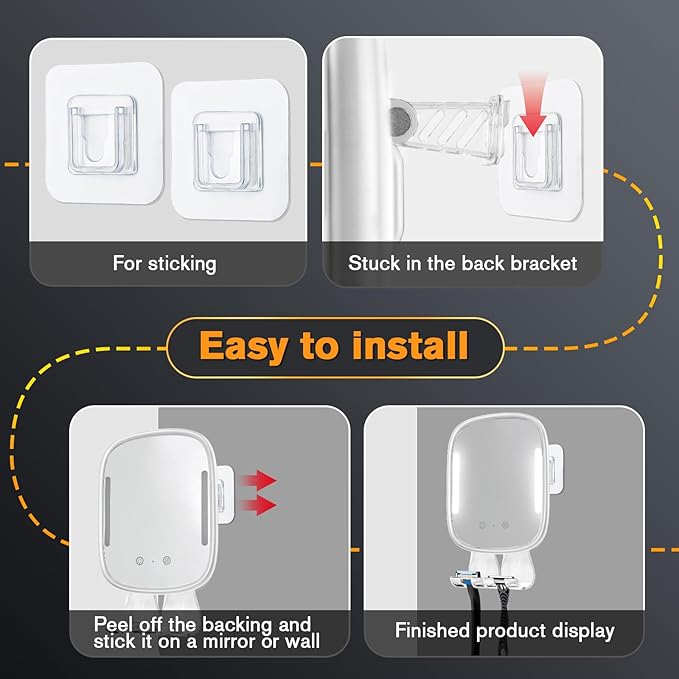 Heated Shower Mirror Fogless for Shaving with Light, Rechargeable Battery, Detachable Adhesive Hook & Razor Holder, NO-Drilling Waterproof Anti-Fog Mirror, Gift for Men(White)