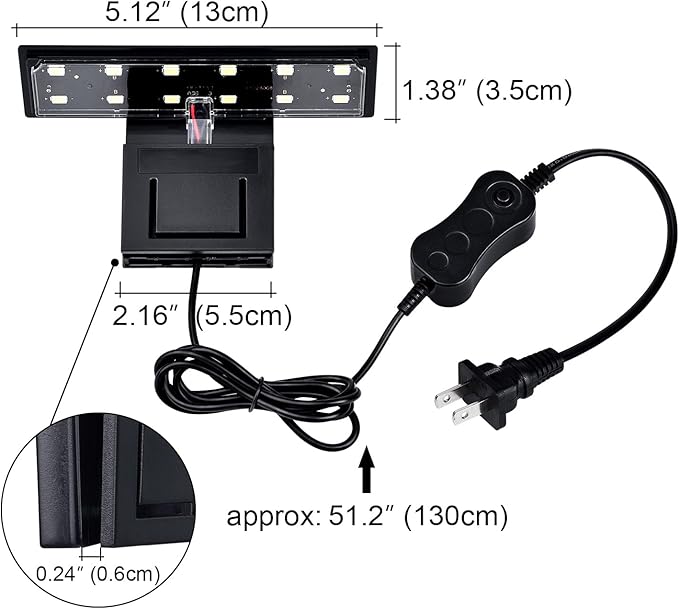 WEAVERBIRD Aquarium Light Fish Tank LED Light 6W 12 LED Planted Clip Lamp for 8-15Inch 6mm Thick Fish Tanks
